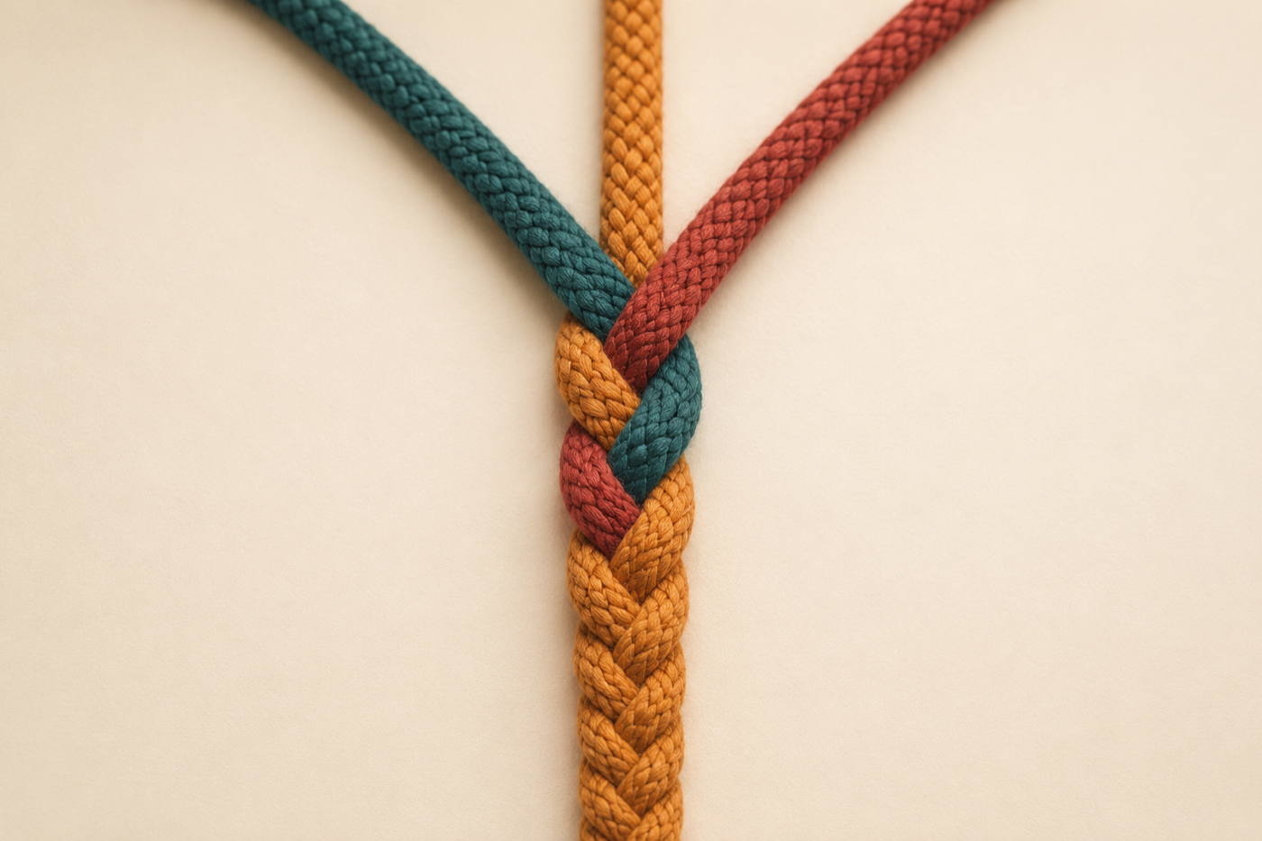 Three braided cords converging into one