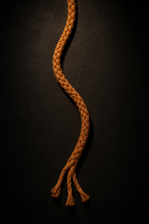 A braided copper cord coming apart into its three separate strands